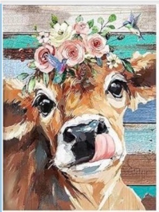 Hand Crafted Other - DIY Diamond Painting Kit Cow Floral Crown 30x40cm Brown Pink Full Drill Craft